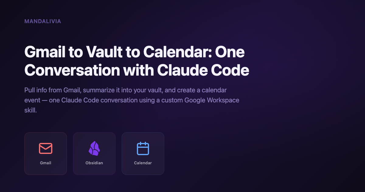 Gmail to Obsidian to Calendar with Claude Code and gws CLI | Mandalivia
