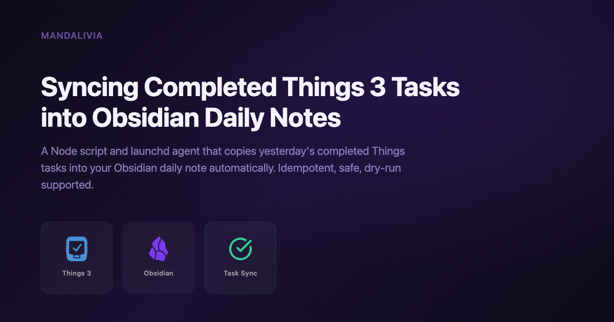 Auto-Sync Things 3 Tasks to Obsidian Daily Notes | Node CLI | Mandalivia